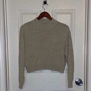 Chic Beige Mock Neck Cropped Knit Sweater